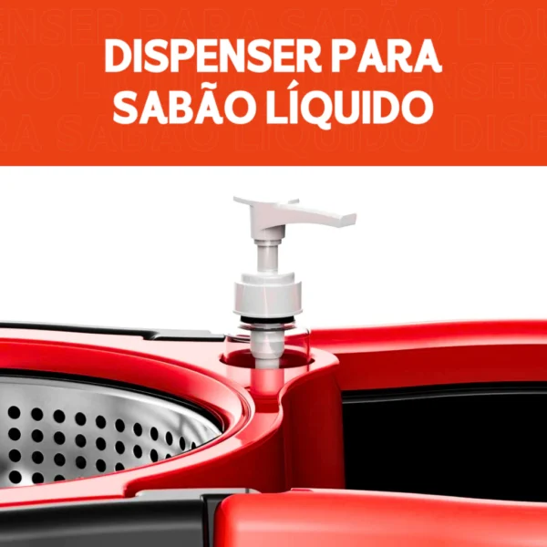 Mop Giratorio Com cabo de 140 cm Cesto Em Inox - Balde Centrífuga - C/2 Refil + Dispenser Para Sabão - Image 4