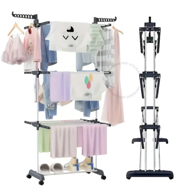 Varal Chão 3 Andares Roupa 4 Rodas Dobrável Reforçado - Image 3