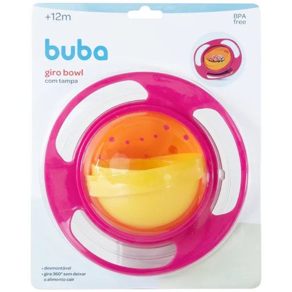 Prato Mágico Infantil Giratório 360º Buba Rosa com Tampa – A Solução Perfeita para Refeições Sem Bagunça! - Image 3