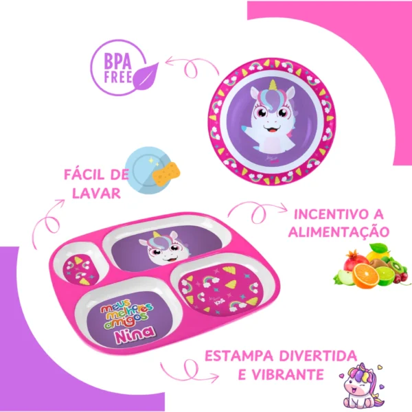 Prato infantil com divisoria kit pratinho com talher e tigela para bebê e criança - Image 7