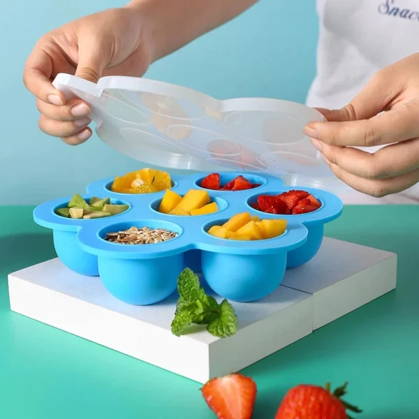 Porta Pote Papinha Recipiente Fundo De Silicone Com 6 Divisórias e tampa para introdução alimentar