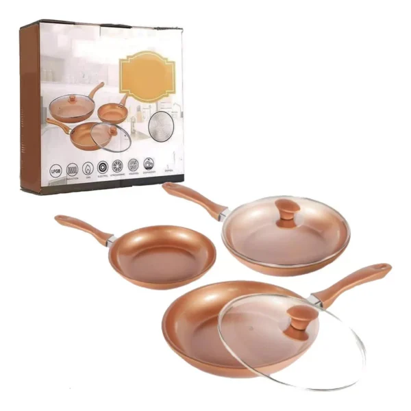 Kit 3 Frigideiras Antiaderente Titânio C/ Revestimento Cerâmico Três frigideiras Duas Tampas